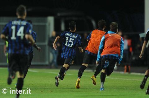 GUBBIO - Garritano runs to celebrate with his team-mates on the bench