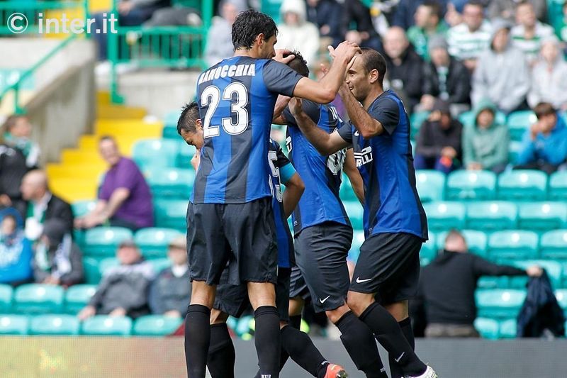 GLASGOW - Ranocchia arrives to celebrate with the goal scorer