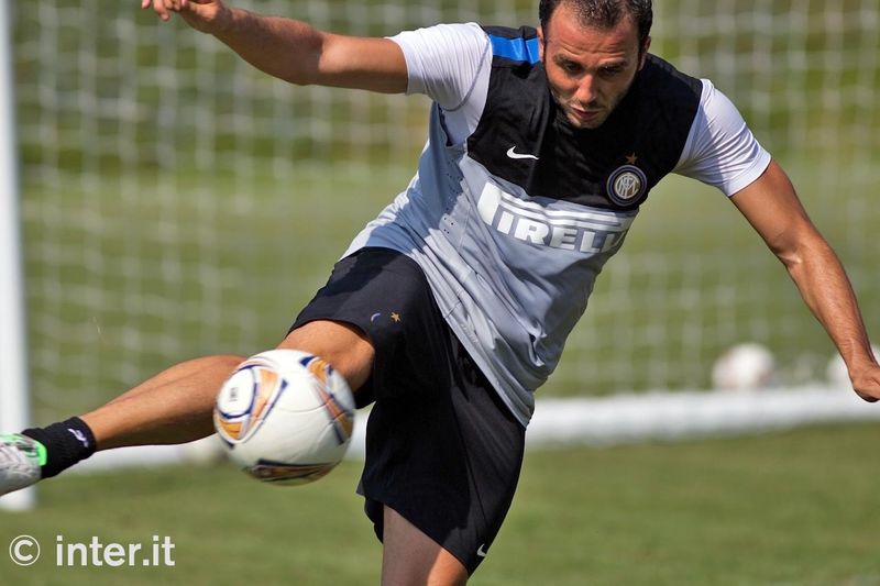 APPIANO GENTILE - Giampaolo Pazzini winds up his leg to volley
