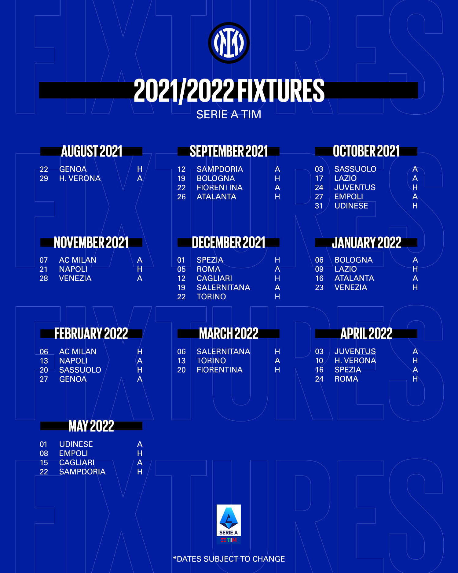 Juventus Schedule 2022 23 Inter's 2021/22 Serie A Fixtures | News