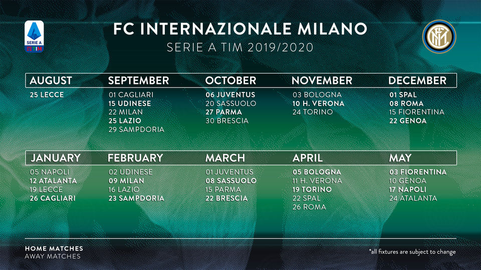 Jadwal Lengkap Pertandingan Inter Di Serie A Tim 2019 20 News